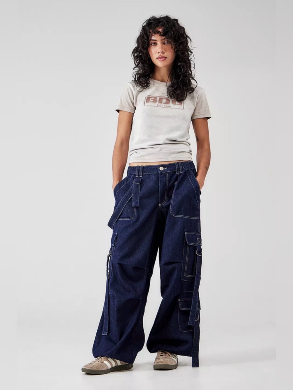 BDG Dark Blue Wide-Leg Cargo Jeans for Women